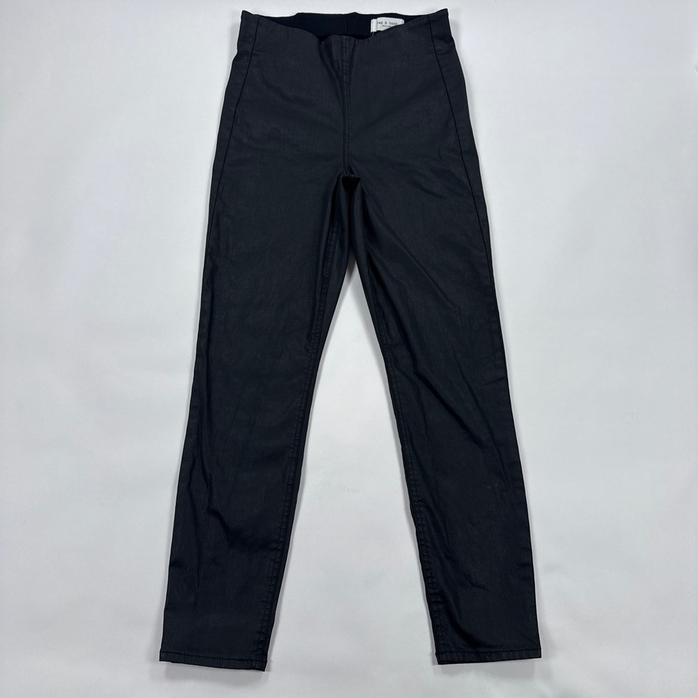 rag‎ & bone Womens Pants M Black Simone Coated High Rise Slim Minimalist Edgy